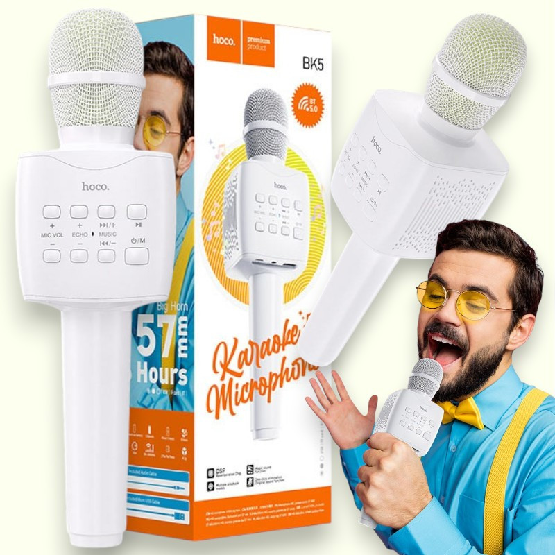 Бездротовий мікрофон з колонкою Hoco BK5 Cantando Bluetooth караоке мікрофон колонка, білий