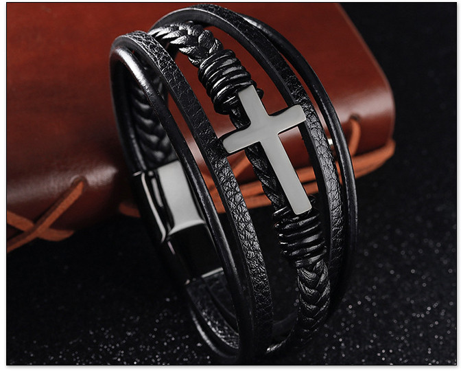 Браслет чоловічий шкіряний Secret Cross Dark, фото 1