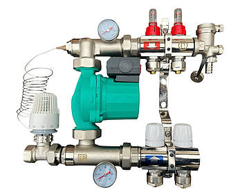 Колектор для теплої підлоги в складі на 2 контури з насосом латунний "EUROPRODUCT"