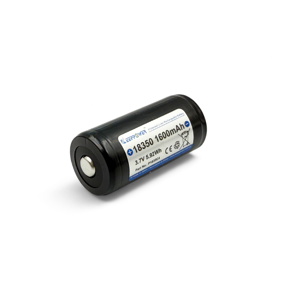 Акумулятор Li-Ion 18350 (18380!) KeepPower 1600 mAh (3.7v) з платою захисту, фото 1