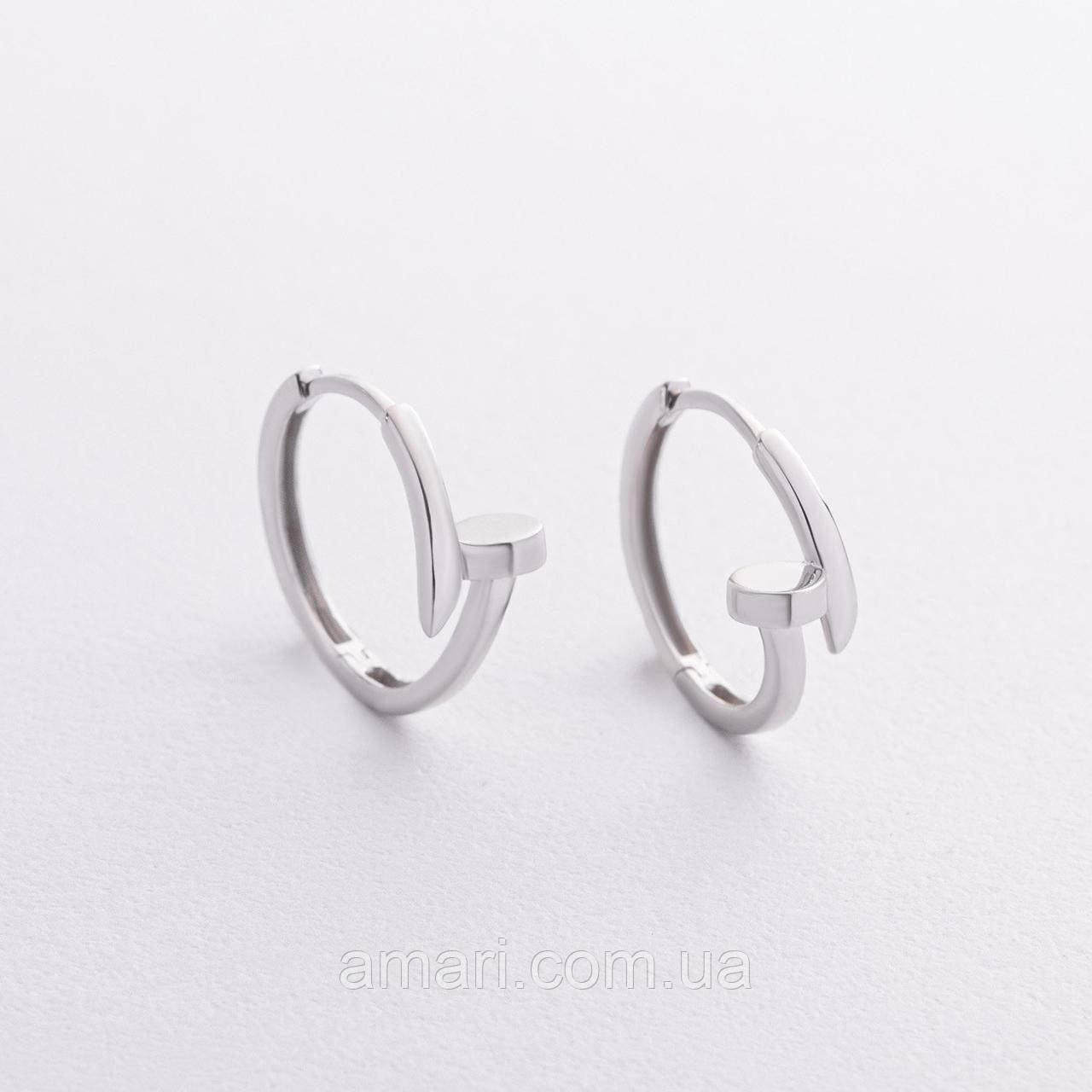 Сережки — кільця "Гвозд" у білому золоті с08397, фото 1