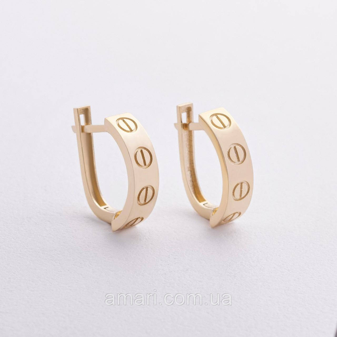 Сережки "Love" у жовтому золоті с09343, фото 1