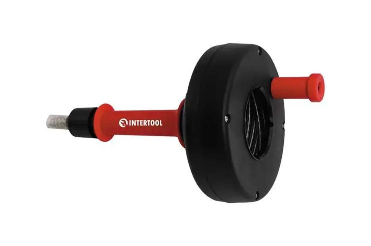 Трос для чищення труб на бобіні Intertool 6 мм x 4 м з шпинделем для дрилі, гнучкий сантехнічний інструмент