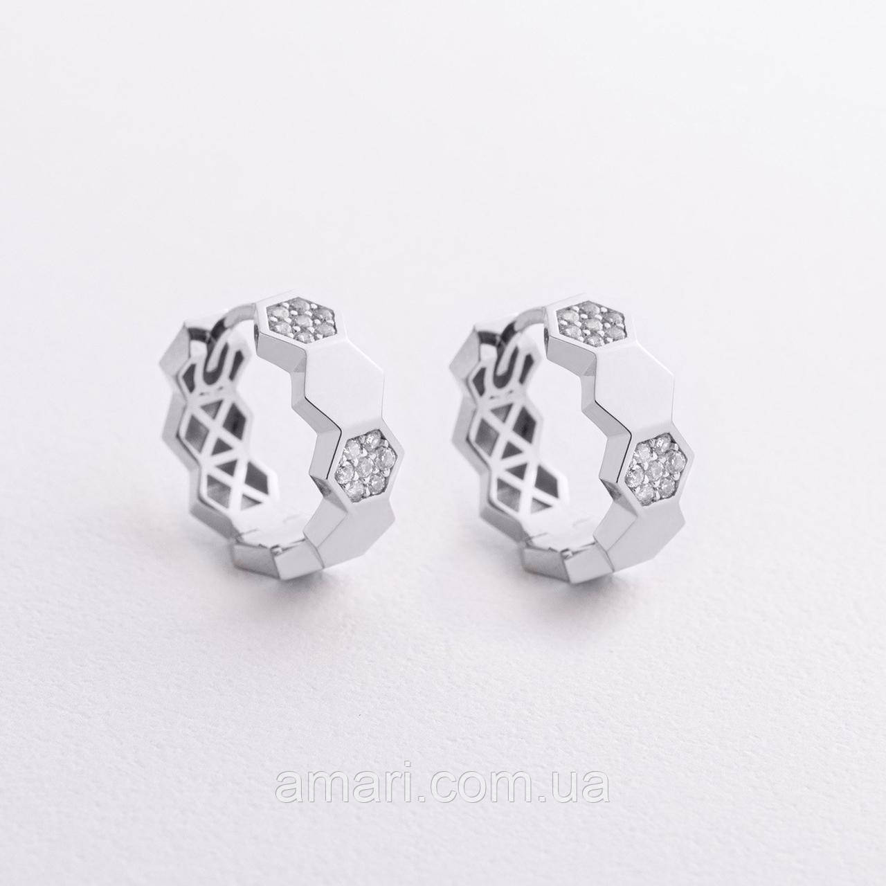 Сережки — кільця "Miranda" у білому золоті (фіаніти) 
см09335, фото 1