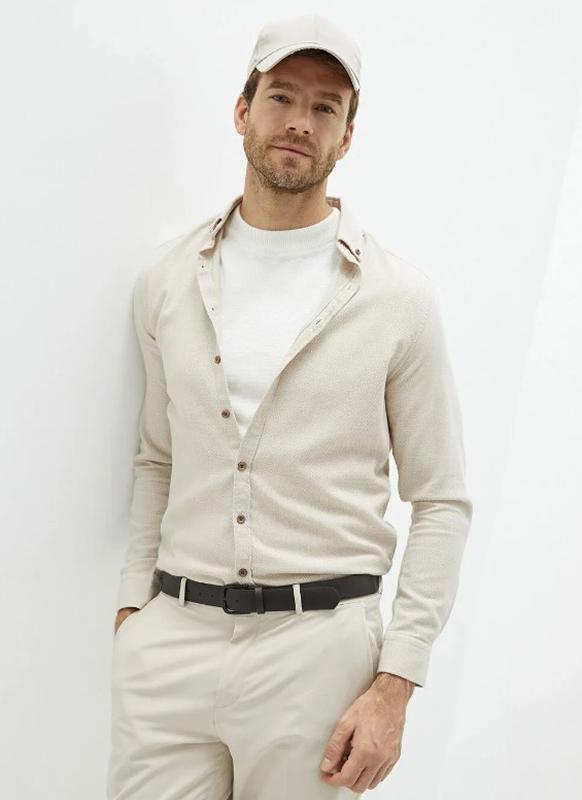 Бежева чоловіча сорочка LC Waikiki/ЛС Вайкікі з ґудзиком на комірі. фірмова Туреччина