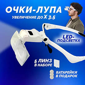Бінокулярні окуляри Magnifier (бінокуляри) з LED-підсвіткою і змінними збільшувальними склами