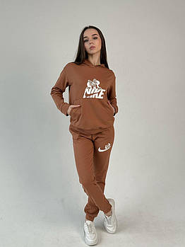Жіночий спортивний костюм Nike Худі + Штани коричневий Комплект Найк весняний осінній