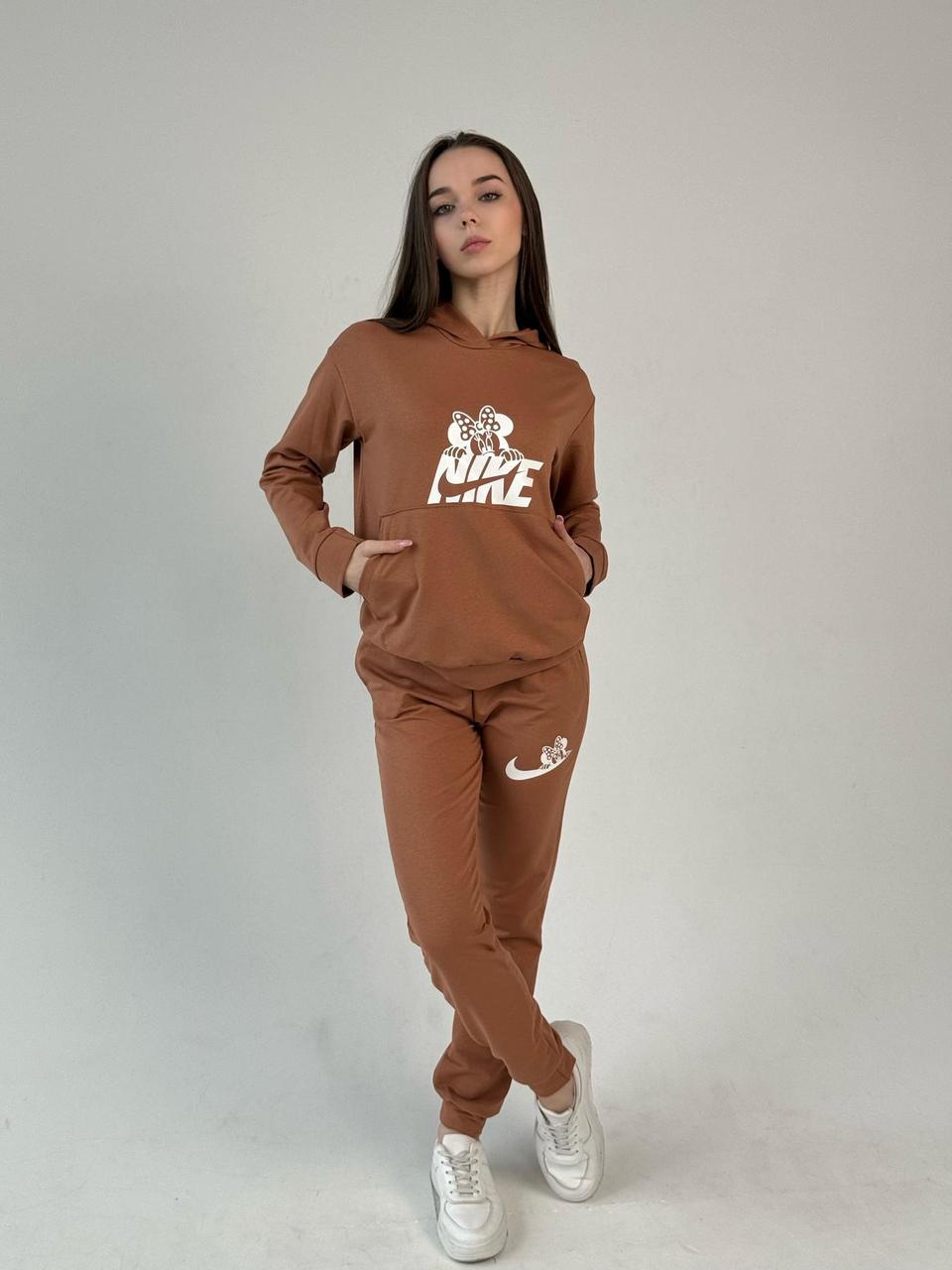 Жіночий спортивний костюм Nike Худі + Штани коричневий Комплект Найк весняний осінній, фото 1