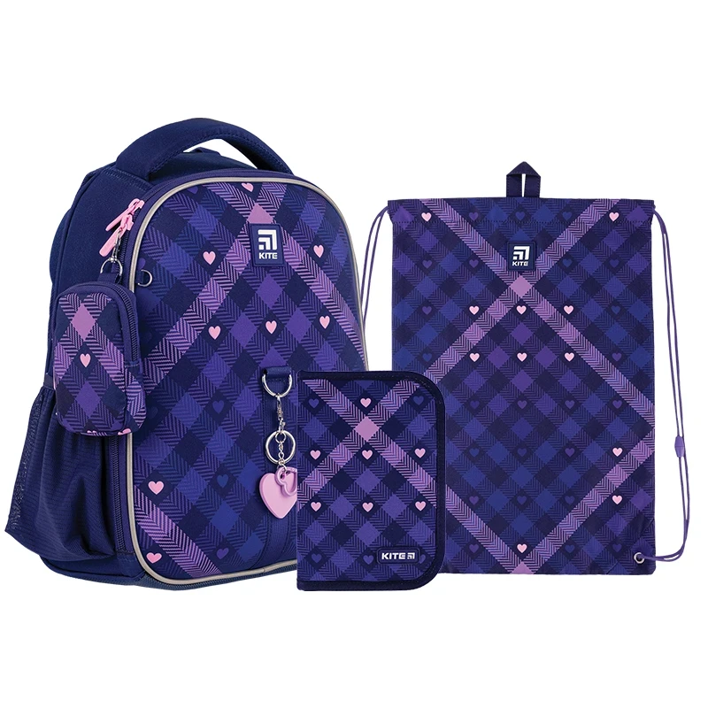 Набір Kite рюкзак + пенал + сумка для взуття Check and Hearts SET_K24-555S-1