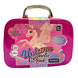 Косметика у валізі Єдиноріг малинова тіні помади набір для манікюру пензлі блискітки 20*8*14см (1687-C), фото 2