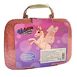 Косметика у валізі Єдиноріг рожева тіні помади набір для манікюру пензлі блискітки 20*8*14см (1687-C), фото 5