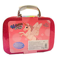 Косметика у валізі Єдиноріг малинова тіні помади набір для манікюру пензлі блискітки 20*8*14см (1687-C), фото 5