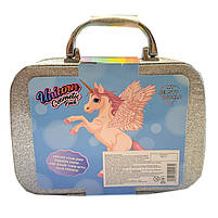 Косметика у валізі Єдиноріг сіра тіні помади набір для манікюру пензлі блискітки 20*8*14см (1687-C), фото 3