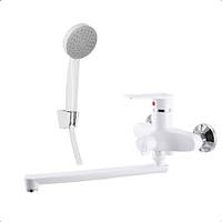 Нержавіючий змішувач для ванни пластиковий з лійкою та шлангом для душу білий Oscar 006