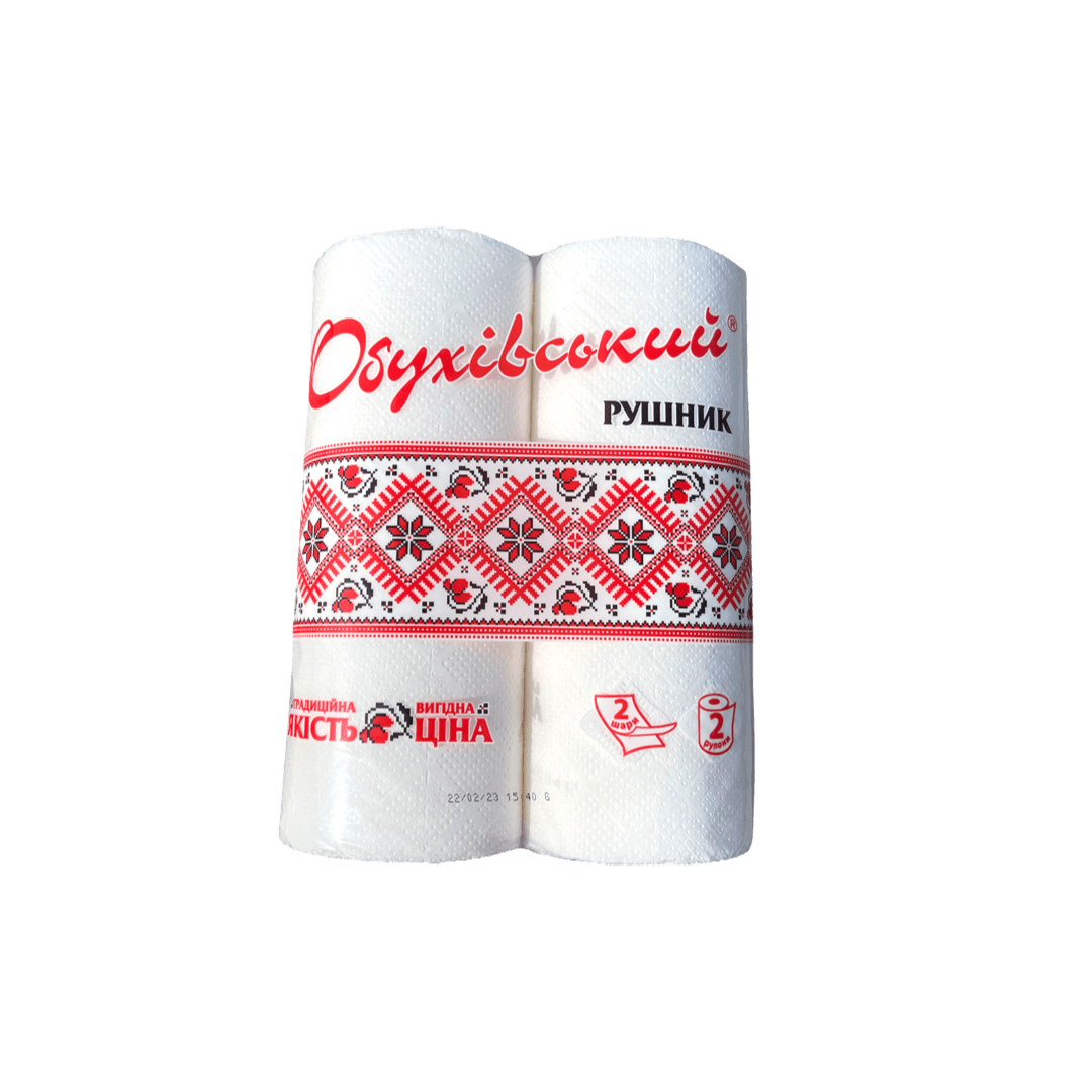 Рушники пап. Обухівський Економ (етик.-вишиванка) 2шари 2рул/38 відр. білі цел.