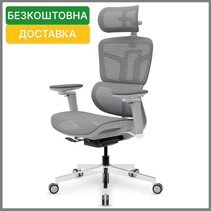 Ортопедичний офісний комп'ютерний стілець Mealux S4 Air Grey спинка сітка / сидіння сітка, фото 1