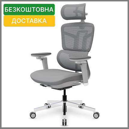 Офісне ергономічне комп'ютерне крісло для дому Mealux S4 Air Fabric Grey спинка сітка / сидіння тканина, фото 1
