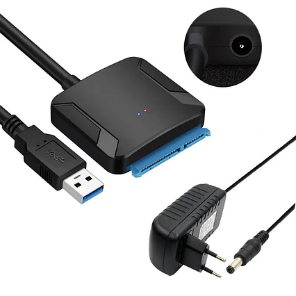 Перехідник адаптер USB 3.0 — SATA для HDD 3.5"/2.5" з блоком живлення, Чорний, Amazon, Німеччина, фото 1