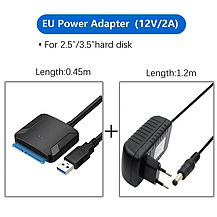 Перехідник адаптер USB 3.0 — SATA для HDD 3.5"/2.5" з блоком живлення, Чорний, Amazon, Німеччина, фото 4