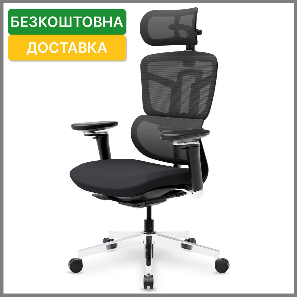Ортопедичне офісне комп'ютерне крісло Mealux S4 Air Fabric Black спинка сітка / сидіння тканина