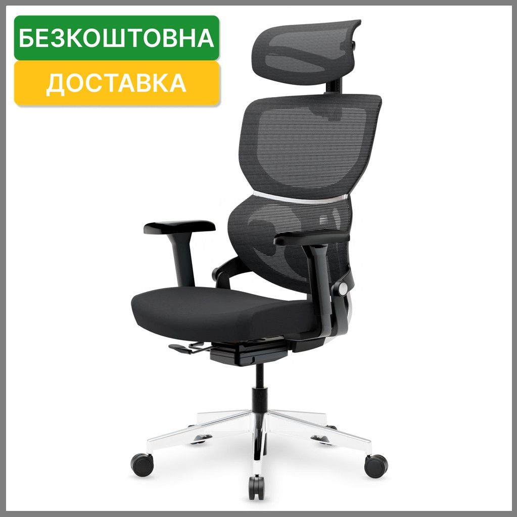 Офісне ортопедичне крісло для комп'ютера Mealux Q3 Air Fabric Black спинка сітка / сидіння тканина