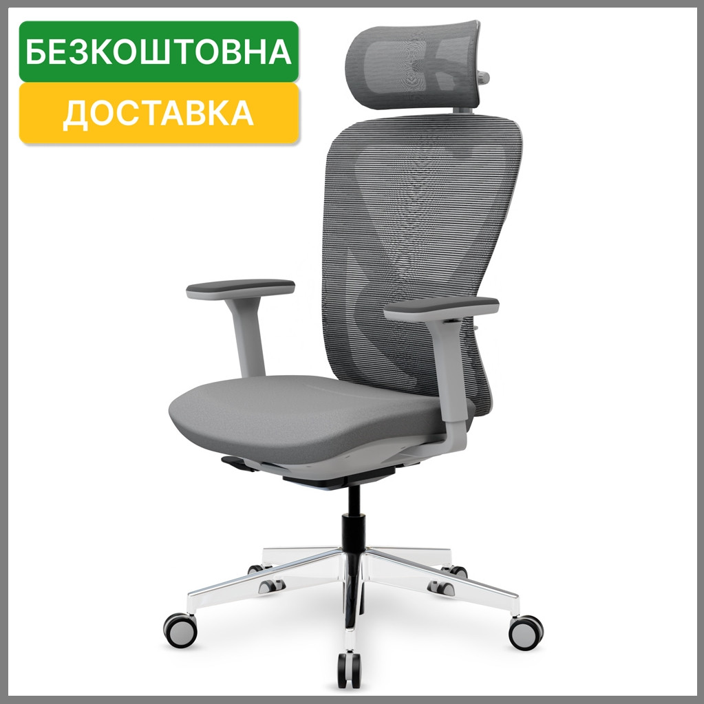 Офісне ергономічне комп'ютерне крісло для дому Mealux Q1 Air Fabric Grey спинка сітка / сидіння тканина