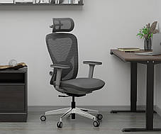 Ортопедичне комп'ютерне крісло для роботи Mealux Q1 Air Fabric Grey спинка сітка / сидіння тканина, фото 3