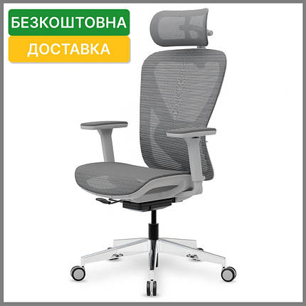 Ортопедичне офісне комп'ютерне крісло Mealux Q1 Air Grey спинка сітка / сидіння сітка, фото 1