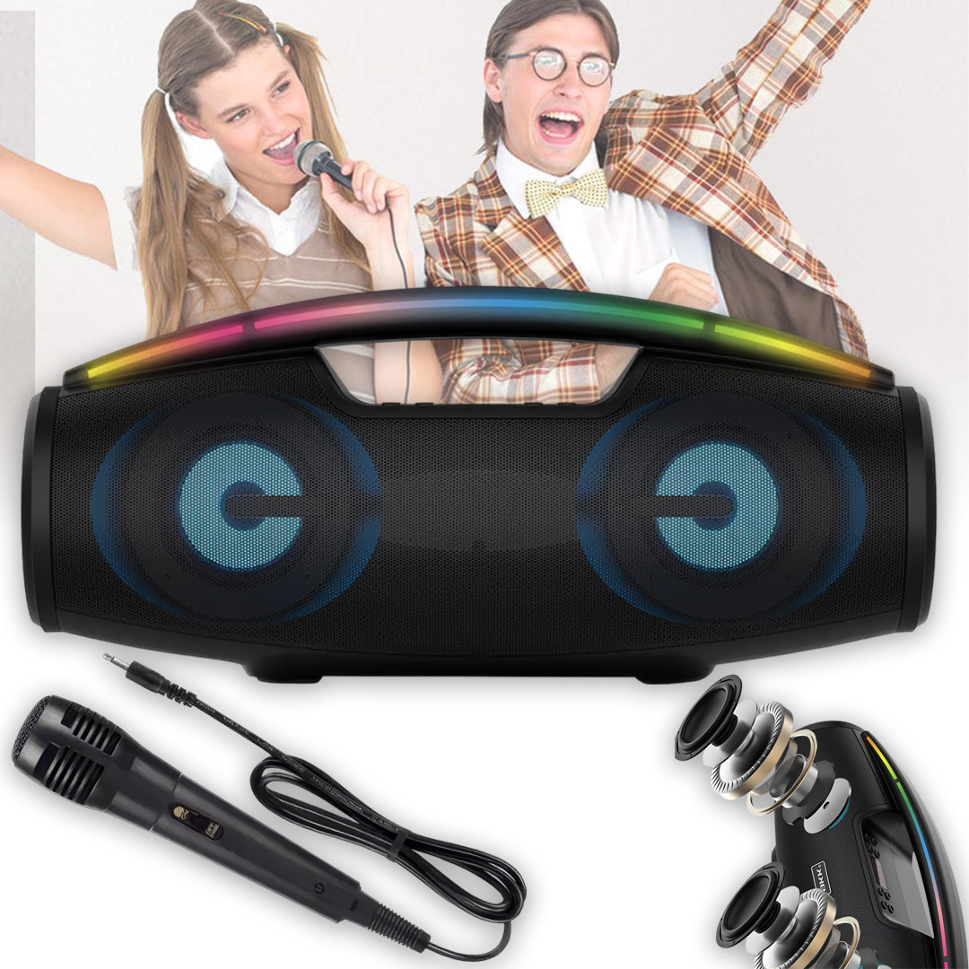 Музична Bluetooth колонка з підсвічуванням та мікрофоном B100 20Вт Чорна, фото 1