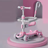 Самокат-трансформер дитячий із батьківською ручкою рожевий для дівчинки CITY LINE Baby Care 388