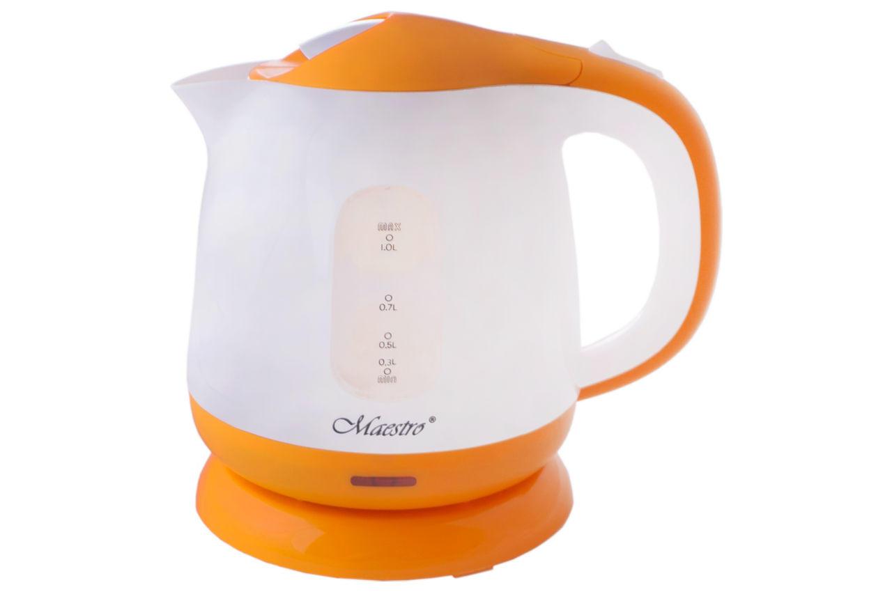 Електрочайник Maestro MR-012-ORANGE 1 л, 900–1100 Вт, компактний пластиковий корпус, автоматичне вимкнення