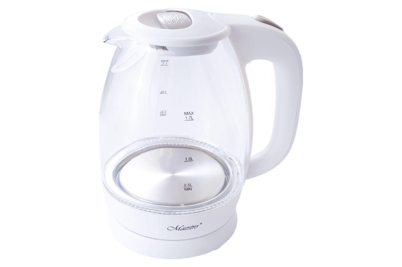 Електрочайник Maestro MR-063-White (MR-063-WHITE) – потужний скляний чайник з автоматичним вимкненням та захистом від перегріву.