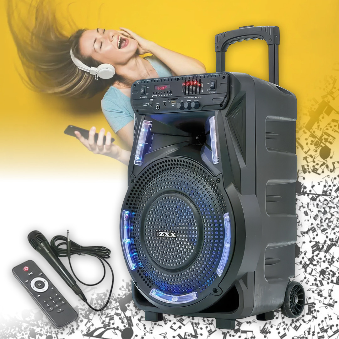 Акустична колонка-валіза на коліщатках з мікрофоном ZXX-7373 400Вт 53х35х28см, фото 1