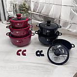 Набір посуду Higher kitchen 8 предметів із гранітним антипригарним покриттям і силіконовими кришками Чорний, фото 4
