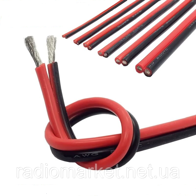 Провід силіконовий 2жили 12AWG, TinCU, червоно-чорний, фото 1