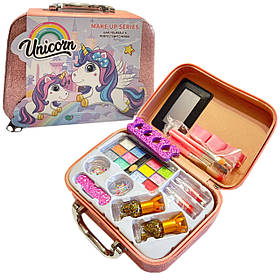 Косметика у валізі Єдиноріг помада тіні набір для манікюру пензлі блискітки 20*8*14см (QH1001-5A)