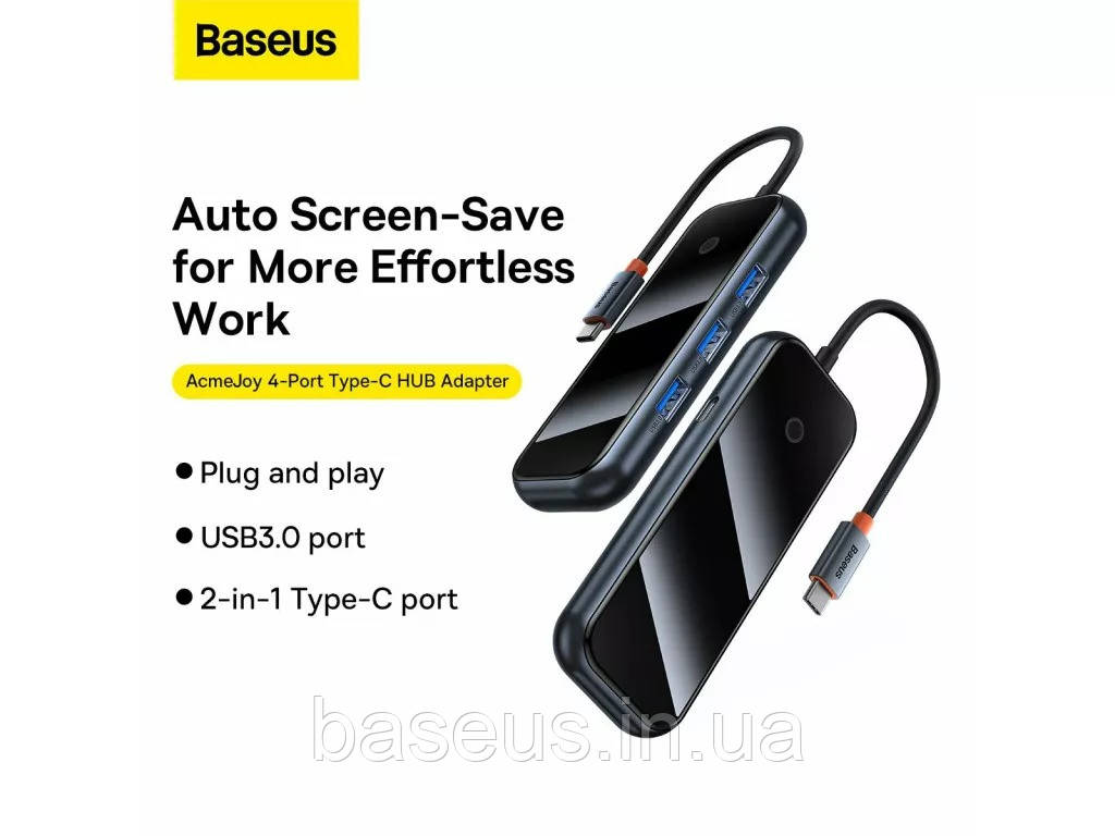 USB-хаб Baseus AcmeJoy 4-Port Type-C HUB Adapter Type-C to USB3.0*3+Type-C PD&Data *1 Dark Gray (WKJZ010013), фото 1