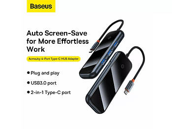 USB-хаб Baseus AcmeJoy 4-Port Type-C HUB Adapter Type-C to USB3.0*3+Type-C PD&Data *1 Dark Gray (WKJZ010013)