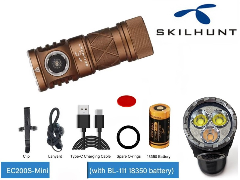 Ручний ліхтар Skilhunt ESKTE EC200S Mini + 1100mAh 18350 (1400+570LM, Nichia 4500k + 3000k, IPX8, USB-C)