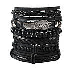 Браслет чоловічий шкіряний Wing Black 6 шт у наборі, фото 5
