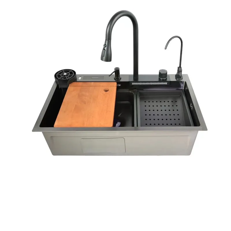 Мийка багатофункціональна Zerix ZH7546-SET-06 DECOR NANO-BLACK з вбудованим змішувачем (ZX5681), фото 1