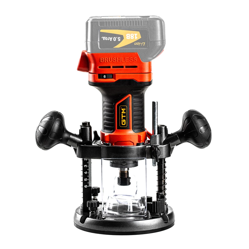 Потужний акумуляторний фрезер безщітковий GTM R18/55BL : без АКБ, 26000 об/хв, цанга 6 мм і 8 мм  (2906)