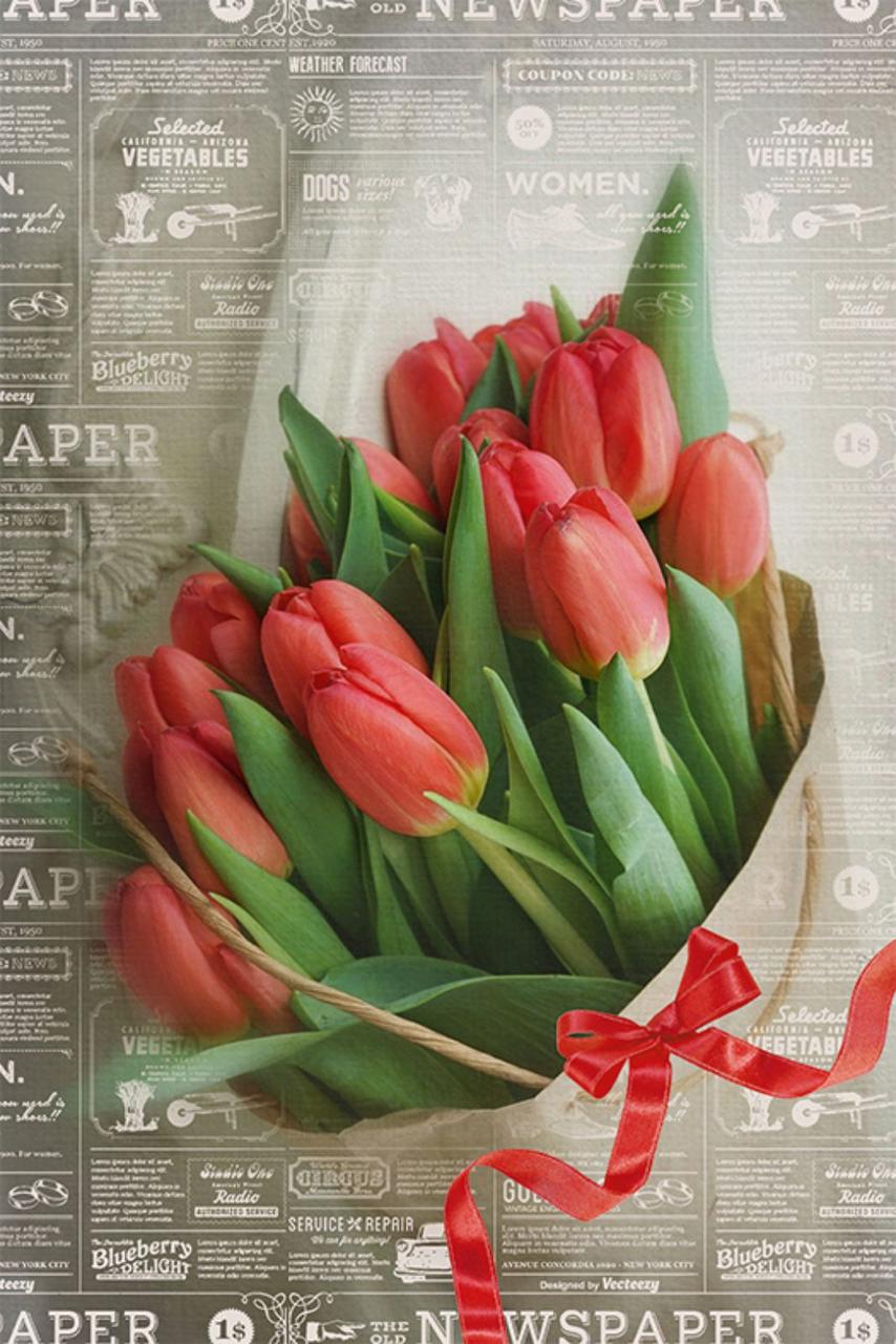 Пакет для подарунка гігант вертикальний "Букет тюльпанів" 30х47 см