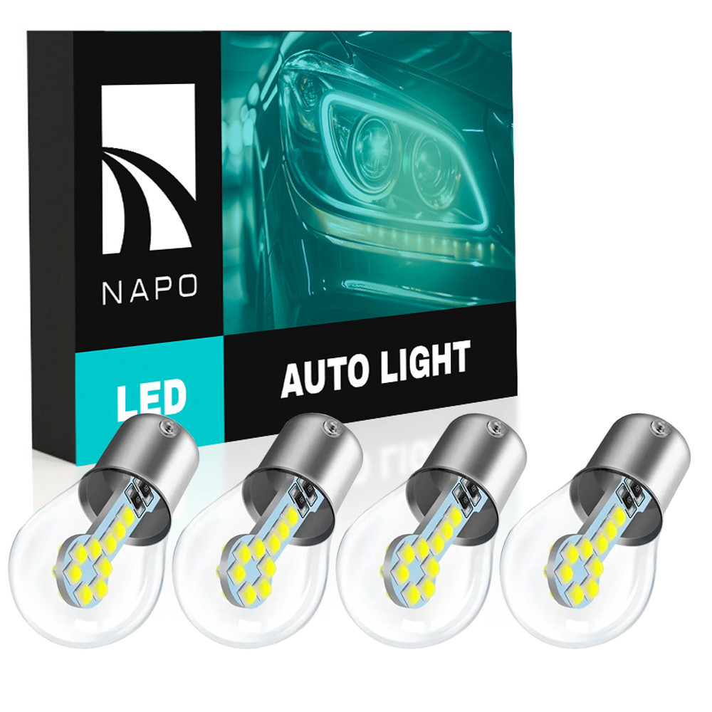 Комплект світлодіодних ламп NAPO LED 1156-3030-18smd P21W 1156 BA15S колір світіння білий 4 шт, фото 1