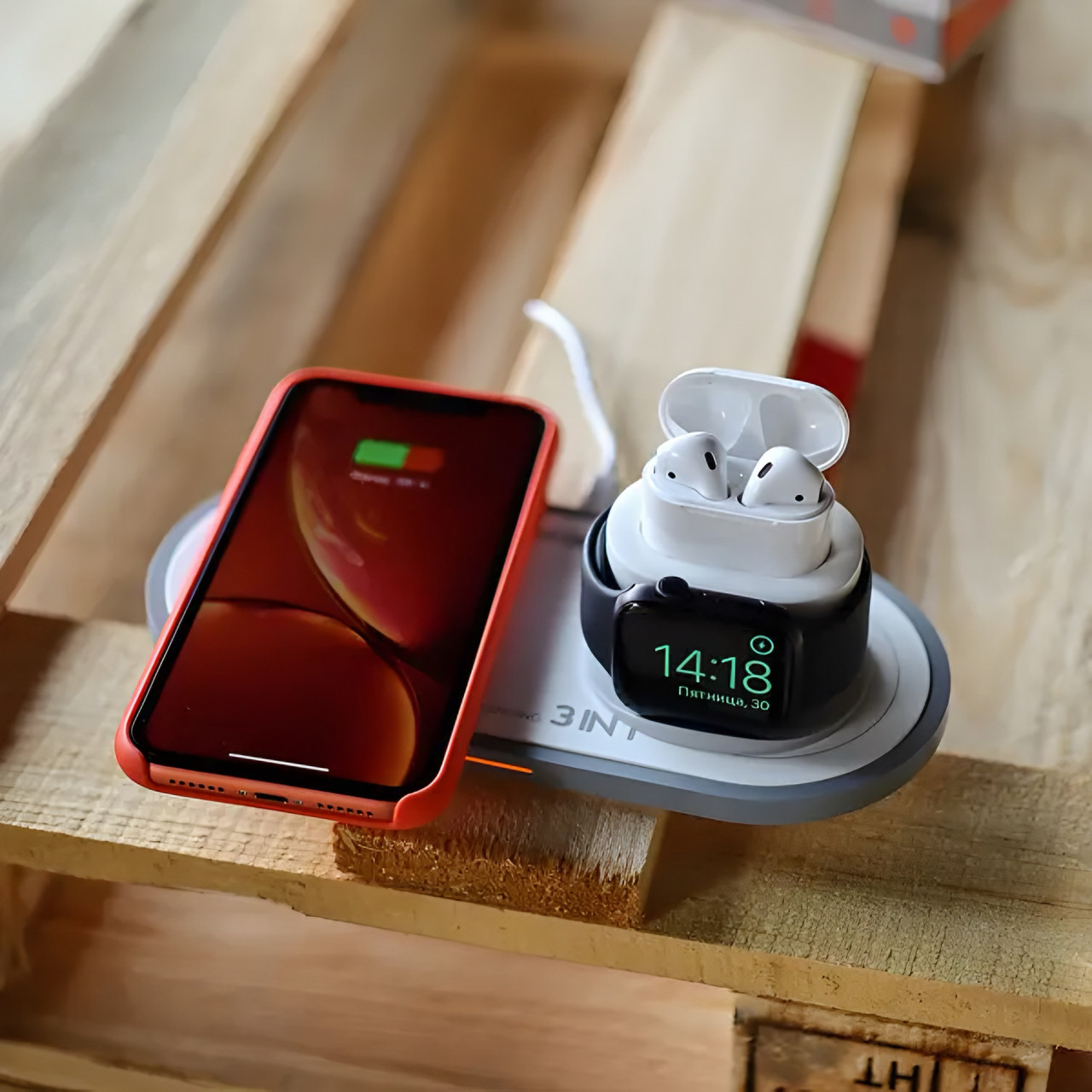 Бездротовий зарядний пристрій 3в1 Moxom MX-ST04 3in1 (Phone,airpods,watch) білий