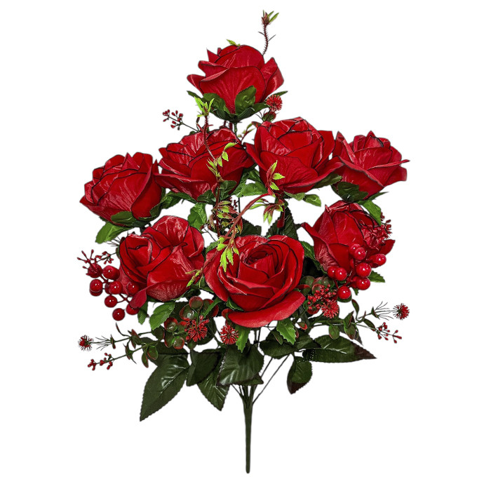 Штучні квіти букет троянди атласні Горобина, 68см, фото 1
