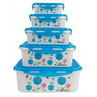 Набір судків 5 шт UNIQUE із силіконовими кришками, набір кухонних контейнерів
