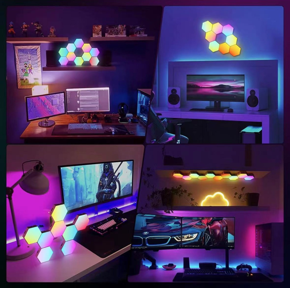 Світлодіодні RGB шестикутні ліхтарі, дистанційне керування, додаток, синхронізація музики, 8 шт.