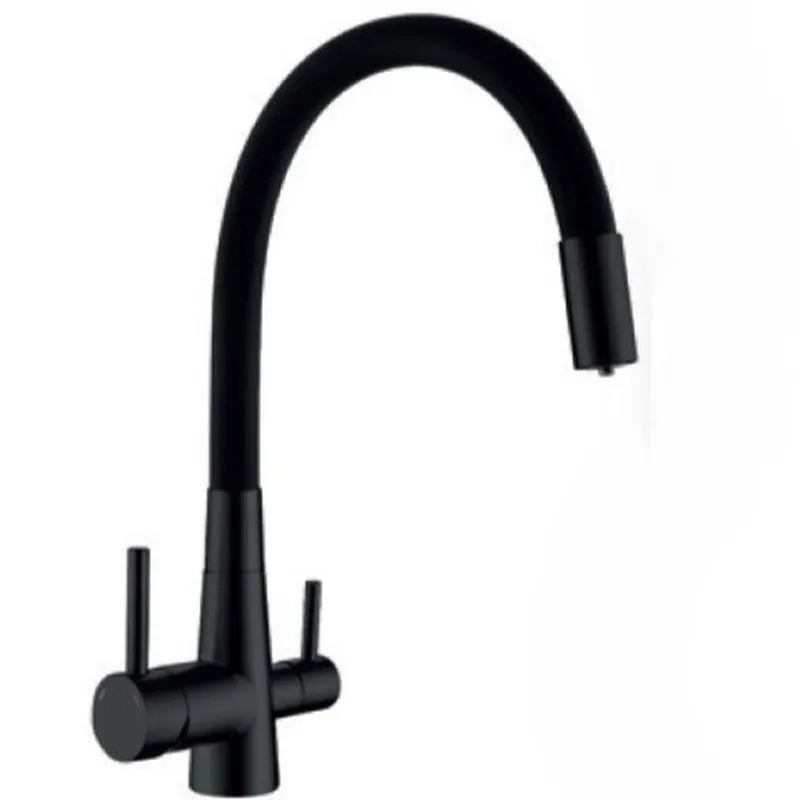 Змішувач для кухні Mixxus SUS-021 BLACK REFL.BLACK із силіконовим виливом, з виходом для питної на, фото 1