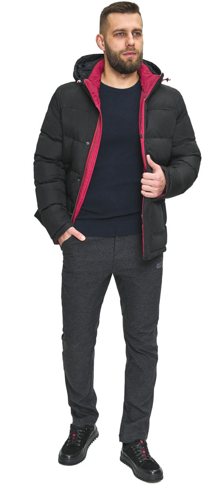 Зимова чоловіча чорна куртка з кишенями на змійках модель 2899 52 (XL)